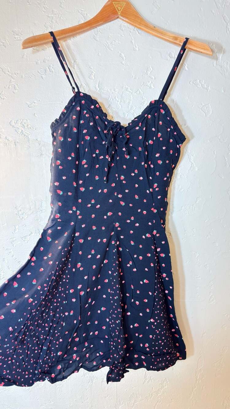 Wild Fable Black Strawberry Print Smocked Mini Dress Size M - Picture 1 of 7